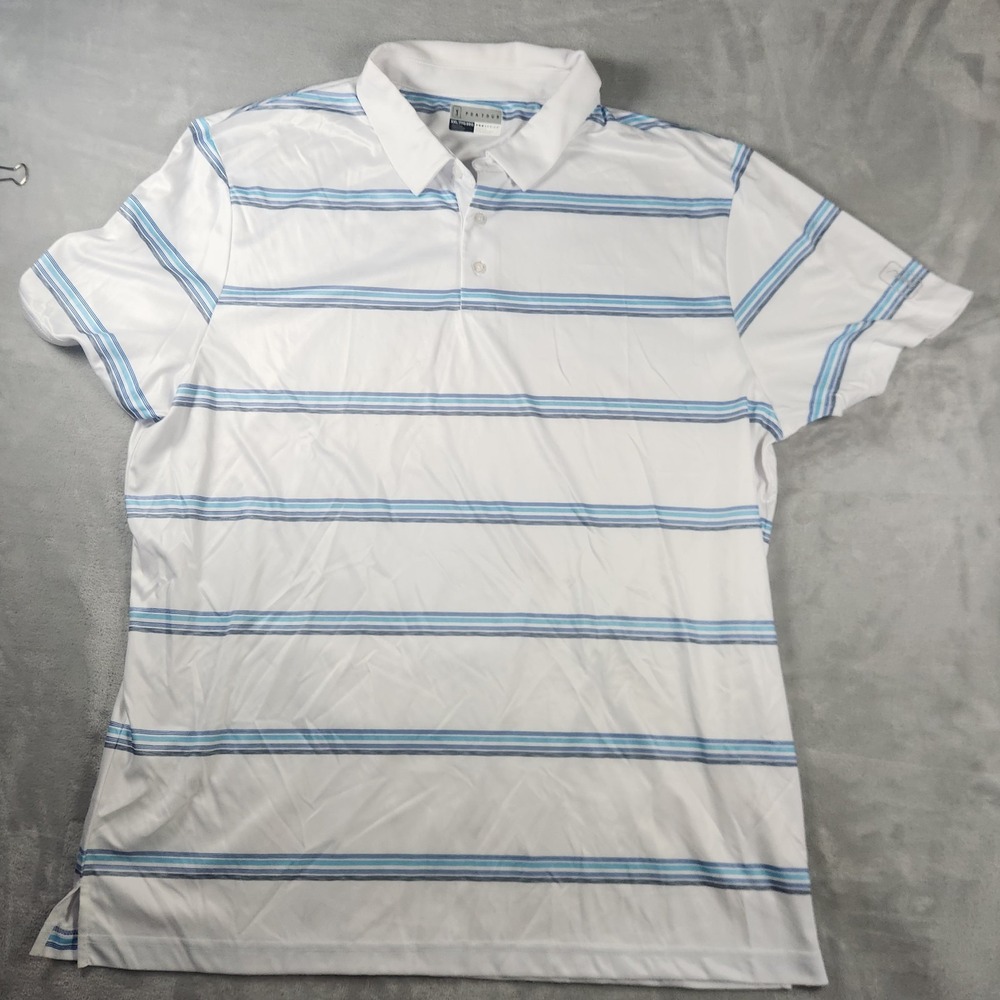 PGA Tour Golf Polo‎ Shirt Mens XXL ProSeries Moisture Wicking Stretch White Blue